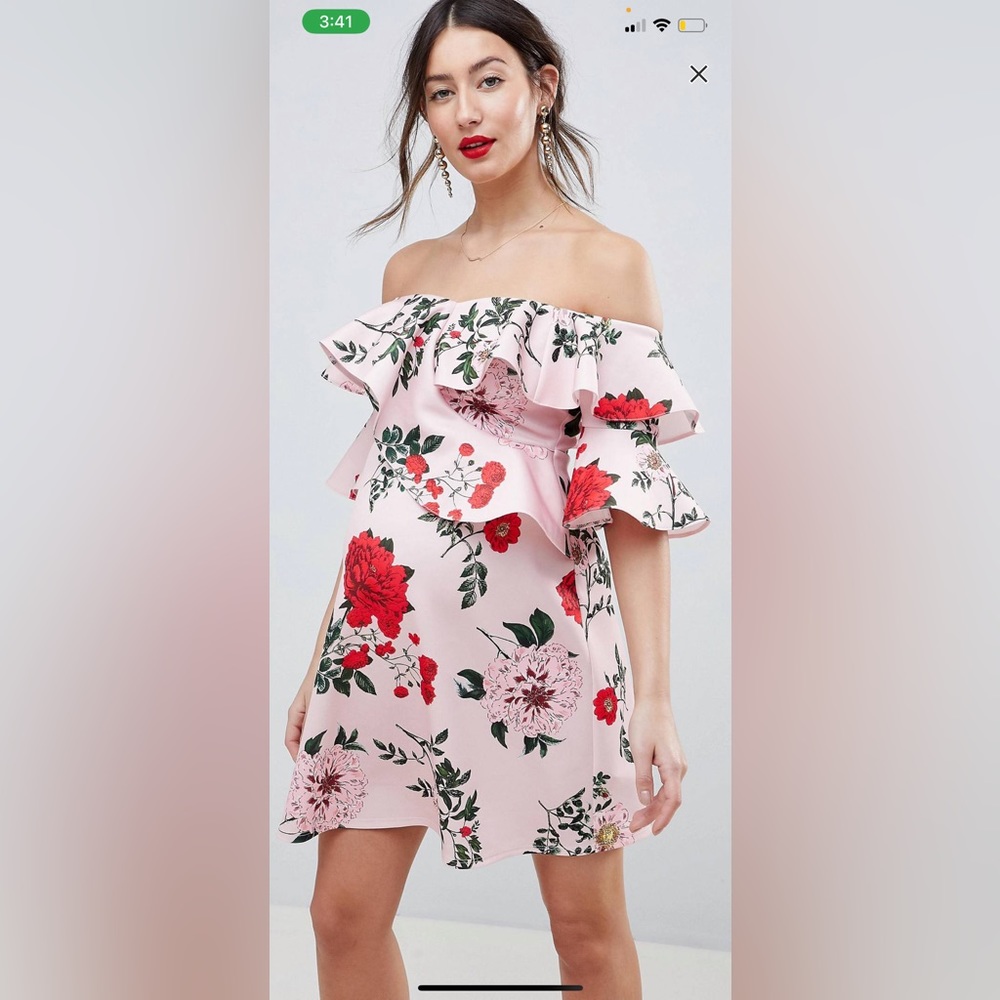 ASOS Maternity Floral ruffle shift off shoulder